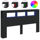 sengegavl med LED-lys 180x18,5x103,5 cm konstrueret træ sort