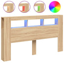 sengegavl 180x18,5x103,5 cm LED-lys konstrueret træ sonoma-eg