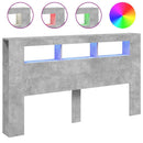 sengegavl m. LED-lys 180x18,5x103,5 cm konstrueret træ betongrå