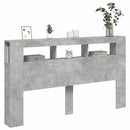 sengegavl m. LED-lys 180x18,5x103,5 cm konstrueret træ betongrå