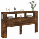 sengegavl m. LED-lys 180x18,5x103,5 cm konstrueret træ røget eg