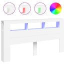 sengegavl med LED-lys 200x18,5x103,5 cm konstrueret træ hvid