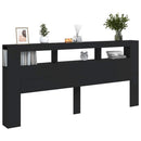 sengegavl med LED-lys 220x18,5x103,5 cm konstrueret træ sort