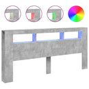 sengegavl m. LED-lys 220x18,5x103,5 cm konstrueret træ betongrå
