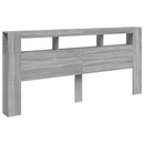 sengegavl 220x18,5x103,5 cm LED-lys konstrueret træ grå sonoma
