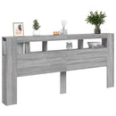 sengegavl 220x18,5x103,5 cm LED-lys konstrueret træ grå sonoma