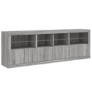 skænk med LED-lys 202x37x67 cm grå sonoma-eg