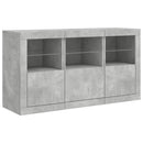 skænk med LED-lys 123x37x67 cm betongrå