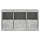 skænk med LED-lys 123x37x67 cm betongrå