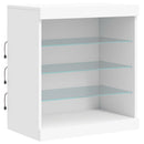skænk med LED-lys 142,5x37x67 cm hvid