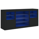 skænk med LED-lys 142,5x37x67 cm sort