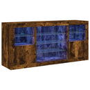 skænk med LED-lys 142,5x37x67cm røget egetræsfarve