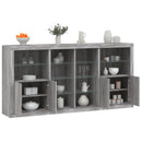 skænk med LED-lys 202x37x100 cm grå sonoma-eg