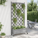 plantekasse med espalier og hjul massivt fyrretræ grå