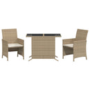bistrosæt til haven 3 dele med hynder polyrattan beige