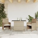 bistrosæt til haven 3 dele med hynder polyrattan beige