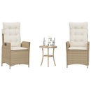 bistrosæt til haven 3 dele med hynder polyrattan beige