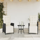 bistrosæt til haven 3 dele med hynder polyrattan sort