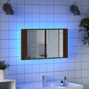badeværelsesskab m. spejl og LED-lys 80x12x45 cm akryl brunt eg