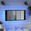 badeværelsesskab m. spejl og LED-lys 100x12x45 cm røget eg