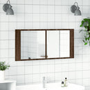 badeværelsesskab m. spejl og LED-lys 100x12x45 cm brun eg