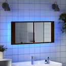 badeværelsesskab m. spejl og LED-lys 100x12x45 cm brun eg