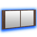 badeværelsesskab m. spejl og LED-lys 100x12x45 cm brun eg