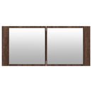 badeværelsesskab m. spejl og LED-lys 100x12x45 cm brun eg