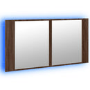 badeværelsesskab m. spejl og LED-lys 90x12x45cm akryl brunt eg