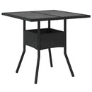 havebord med glastop 80x80x75 cm polyrattan sort