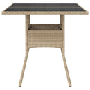havebord med glastop 80x80x75 cm polyrattan beige