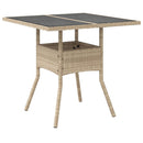 havebord med glastop 80x80x75 cm polyrattan beige