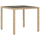 havebord med glastop 90x90x75 cm polyrattan beige