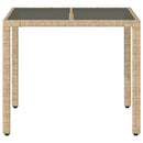 havebord med glastop 90x90x75 cm polyrattan beige