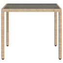 havebord med glastop 90x90x75 cm polyrattan beige
