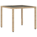 havebord med glastop 90x90x75 cm polyrattan beige
