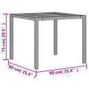 havebord med akacietop 90x90x75 cm polyrattan grå