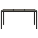havebord med glastop 150x90x75 cm polyrattan sort