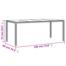 havebord med glastop 190x90x75 cm polyrattan grå