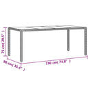 havebord med glastop 190x90x75 cm polyrattan beige