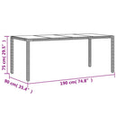 havebord med glastop 190x90x75 cm polyrattan brun