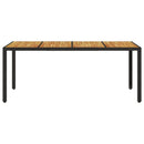 havebord med akacietop 190x90x75 cm polyrattan sort