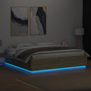 sengeramme med LED-lys 200x200 cm konstrueret træ sonoma-eg