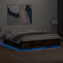 sengeramme med LED-lys 200x200 cm konstrueret træ røget eg