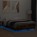sengeramme med LED-lys 150x200 cm konstrueret træ røget eg