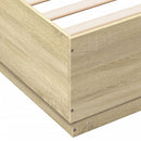 sengeramme med LED-lys 140x200 cm konstrueret træ sonoma-eg