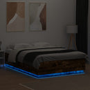 sengeramme med LED-lys 140x200 cm konstrueret træ røget eg