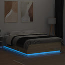 sengeramme med LED-lys 120x200 cm konstrueret træ sonoma-eg
