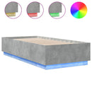 sengeramme med LED-lys 100x200 cm konstrueret træ betongrå