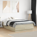 sengeramme med LED-lys 140x190 cm konstrueret træ sonoma-eg